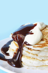 Pancakes with Chocolate Fudge and Cream