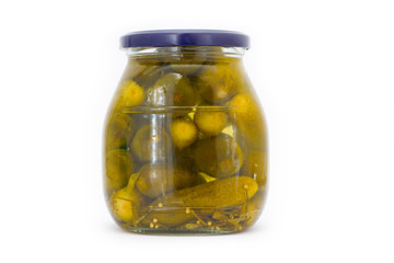 jar with pickled cucumbers