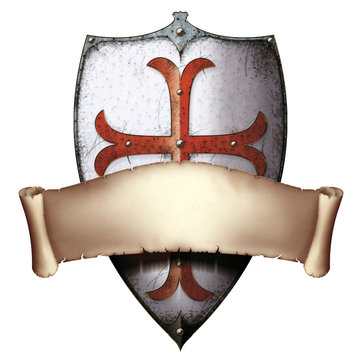 Schild Wappen Tempelritter mit Banderole