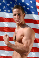 Flexed Biceps with US Flag behind