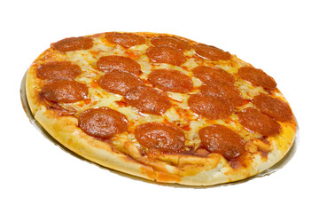 Pepperoni and cheese pizza isolated on white background