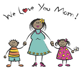 WE LOVE YOU MOM cartoon dark skin tone family 