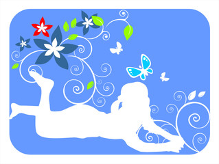 Girl and floral pattern