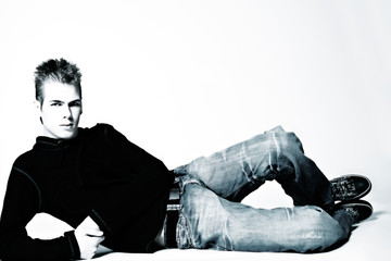 Laying down and looking