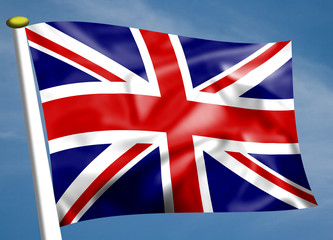 British Union Jack flag against a blue sky