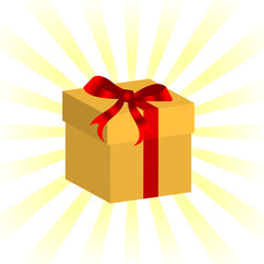 Golden Christmas gift box over striped background