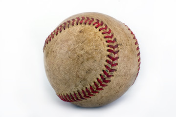 Dirty baseball isolated on white, close-up