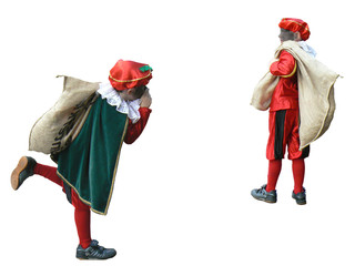 two kids  wearing traditional  dutch childrens character costume - 4890783