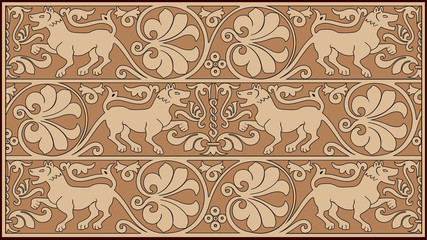 Abstract ornamental design with flora and fauna