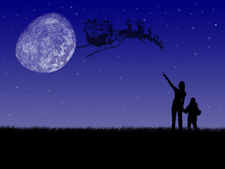 Santa in night sky