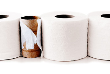 Toilet paper rolls in a row