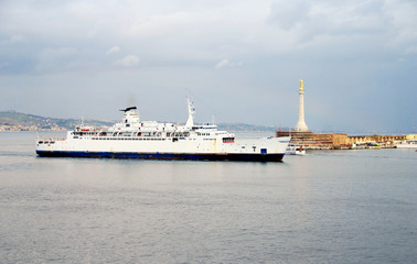 passenger ship entering port of Messin, Sicily