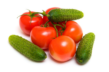 Ripe tomatos and cucumbers