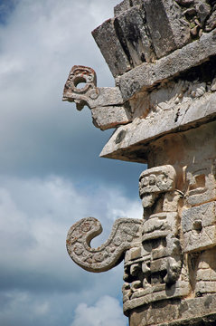 Closeup of Mayan Relief and Hieroglyphics found in Ruins