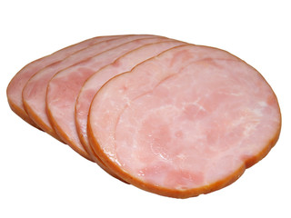 Sliced ham isolated on white background