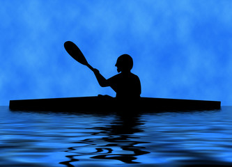 Silhouette of a paddler in a kayak