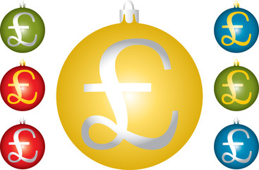 Christmas balls with a symbol of pound. A vector illustration.