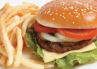 Fast Food: French fries and a hamburger