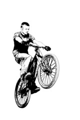 Fototapeta na wymiar MTB bike wheelie na białym tle