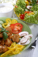 Grilled meat and vegetables
