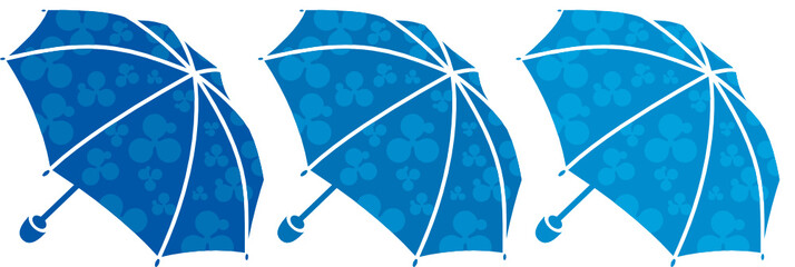 three blue umbrellas on white