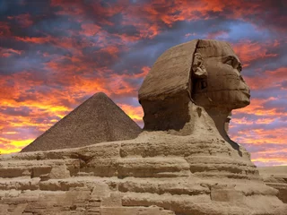 Fotobehang Egypte Piramide en Sfinx in Gizeh, Caïro