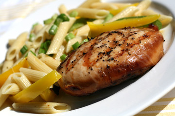 Chicken Dinner with Pasta and Roasted Peppers