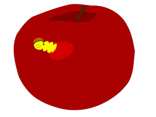 Red apple with happy worm