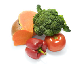 pumpkin, cauliflower, red sweet pepper and tomato isolated