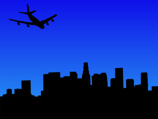 Fototapeta na wymiar plane arriving in Los Angeles