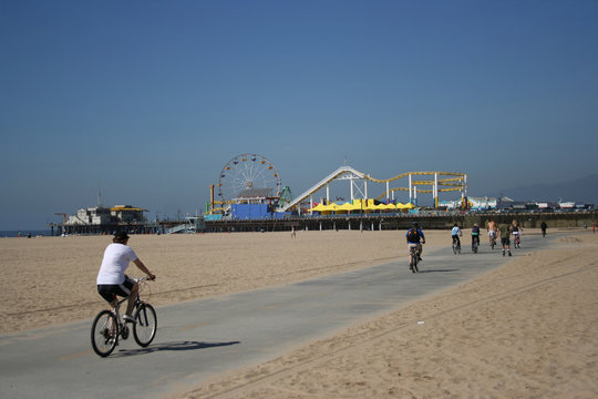 People Moving Towards Santa Monica Pier