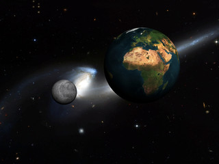 Plakat Earth and moon with space background