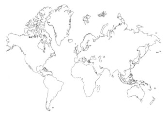 Detailed b/w map of the world.