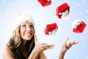 beautiful woman with falling gifts