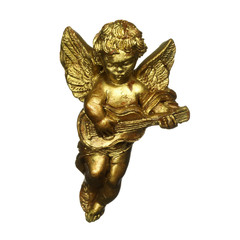 antique golden angel making music
