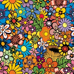 Tuinposter Vivid, colorful, repeating floral background © Adroach