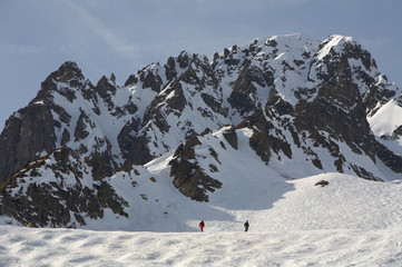Two skiers in French Alps