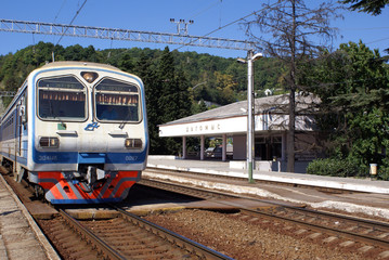 Naklejka na ściany i meble Train on the train station