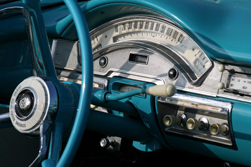 classic american steering wheel and dashboard