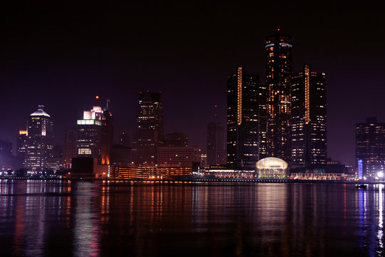 view of Detroit skyline at night, Michigan