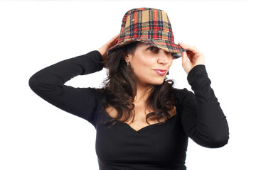 Happy casual woman with hat