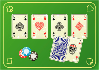 tapis de casino avec 4 as et joker