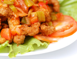 fried pork/ meat cuisine close up white background