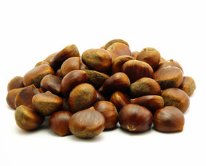 a heap of chestnuts isolated on white background