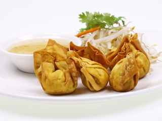 chinesische fritierte wan tans mit sojasprossen
