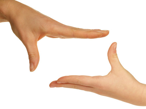 Hand von Muter und Kind als Rahmen - H&auml;nde Freigestellt