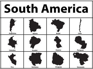 Vector silhouette of South America countries