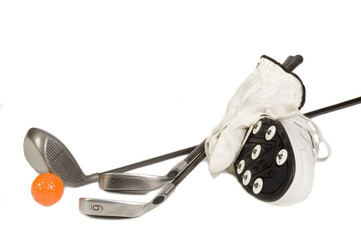 Golf clubs and a shoe