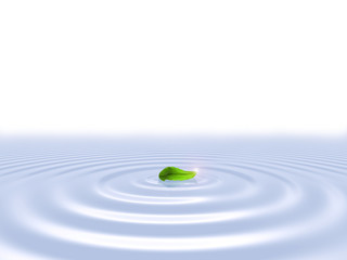 Green Leaf on Blue Water Ripples