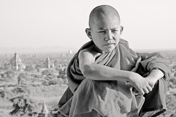 bw portrait of a young monk